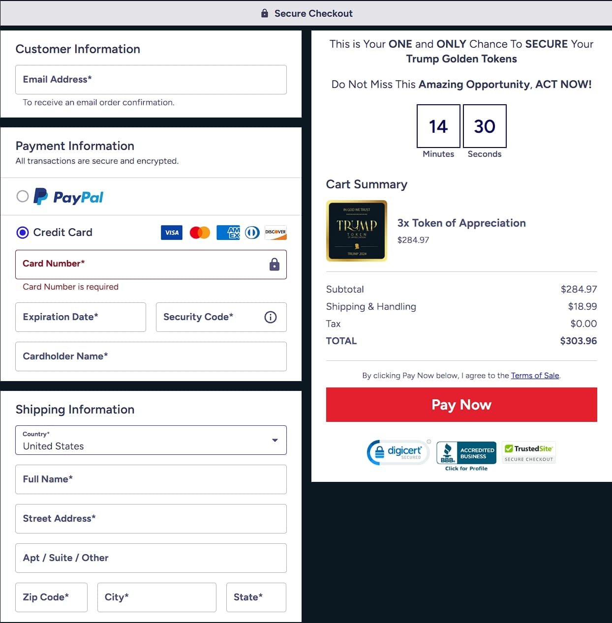 official trump token checkout page